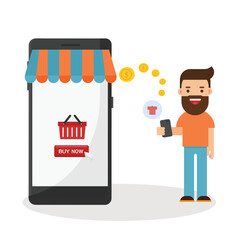 Man using phone for shopping online with e-commerce