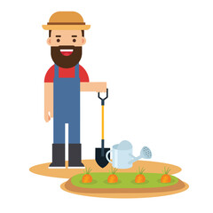 Farmer man with spade in hat farm