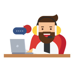 Man in headphones playing games at computer