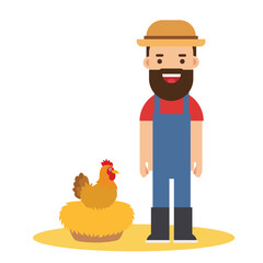 Young Man Farmer with chicken and egg