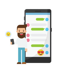 Young Man Finding Happy Emoji With Smartphone