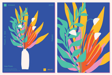 Abstract Flowers & Vase Vector Illustration Postcard 