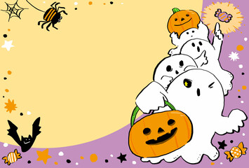 ハロウィンパーティおばけの行進イラスト