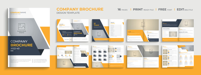 16 Page company profile brochure template with minimalist corporate brochure design layout