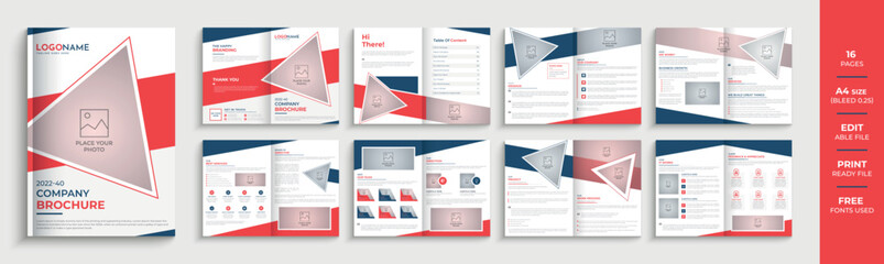 Creative company profile 16 pages brochure design, multipage business template layout