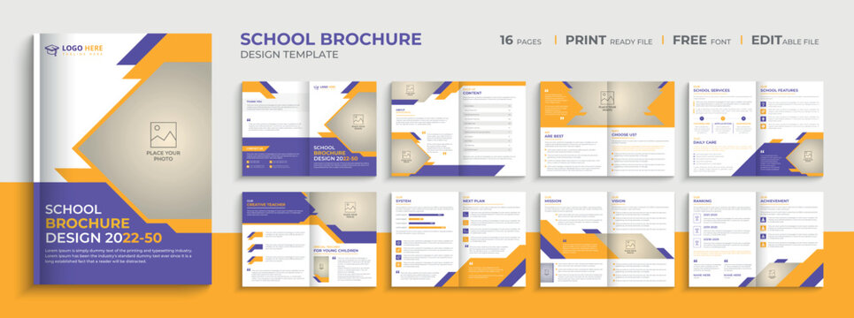 Education school brochure design with kids academy 16 Page brochure template