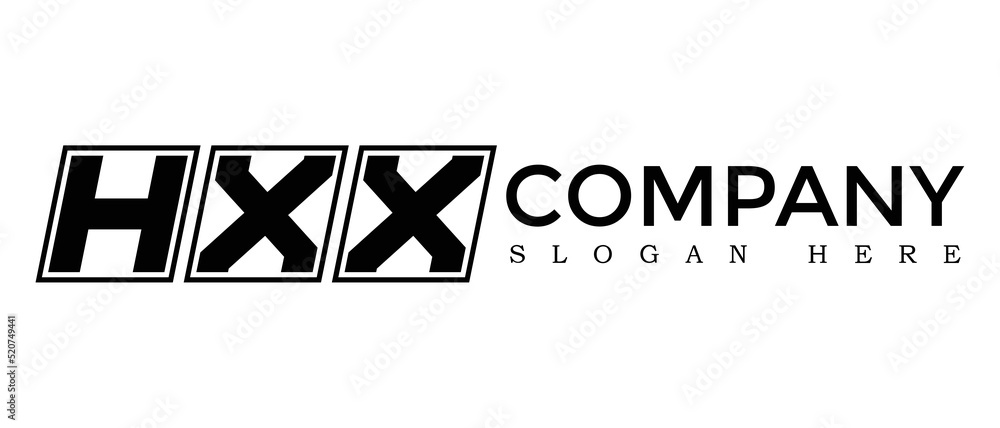 Poster hxx three letter rounded rectangle boxes shape element symbol digital initial technology media busin