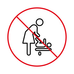 Ban Woman Baby Room Black Line Icon. Prohibited Zone Care Child Diaper Red Stop Outline Symbol. Forbidden Mother Change Nappy Pictogram. No Allowed Mum Toilet Sign. Isolated Vector Illustration