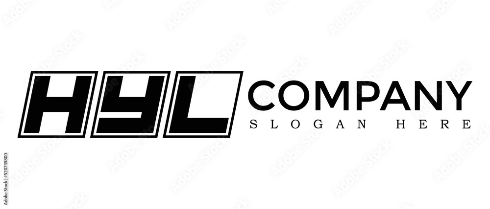 Poster hyl three letter rounded rectangle boxes shape element symbol digital initial technology media busin
