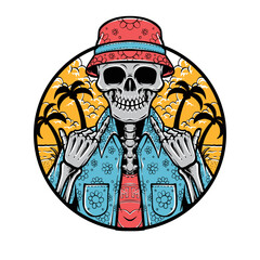 summer vibe skull with beach background vector