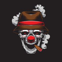 clown skull wearing mafia hat vector