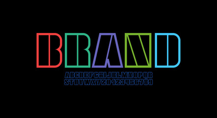 Abstract font, alphabet made in multi colored outline, letters and numbers, vector illustration 10eps