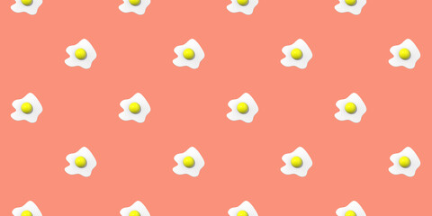 pattern. Image of chicken egg on pastel red backgrounds. Egg with round yolk. Surface overlay pattern. Banner for insertion into site. 3D image. 3D rendering.