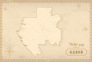 Map of Gabon in the old style, brown graphics in retro fantasy style