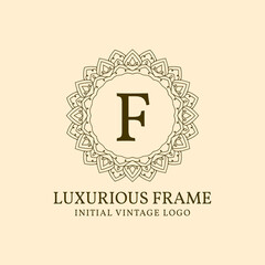 letter F luxurious frame initial vintage vector logo design element