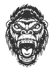 angry gorilla hand drawing in black white color