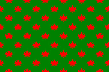 pattern of red maple leaves on a green background. template for application to the surface