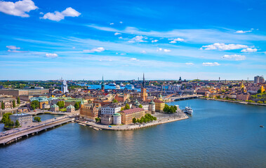 Fototapeta na wymiar Panoramic view of Riddarholmen island - the part of Stockholm Old Town (Gamla Stan), Sweden.