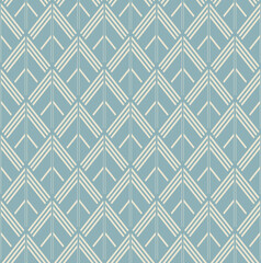Art Deco arrow pattern. Luxury blue and beige ornamental geometric decor. 