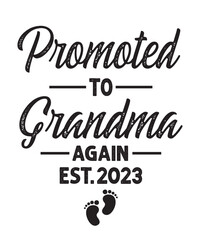 promoted to grandma again est.2023is a vector design for printing on various surfaces like t shirt, mug etc. 
