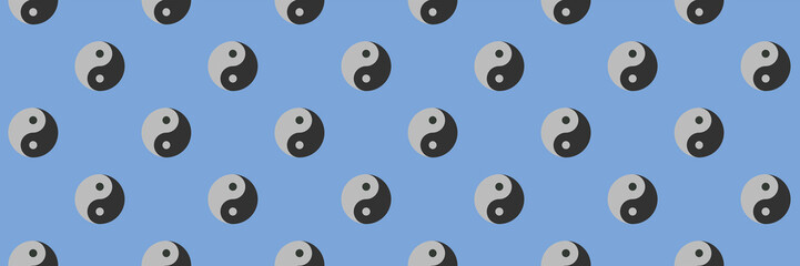 pattern. Image of Yin Yang symbol on pastel blue blue backgrounds. Symbol of opposite. Surface overlay pattern. Banner for insertion into site. 3D image. 3D rendering.