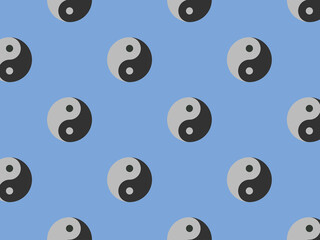 pattern. Image of Yin Yang symbol on pastel blue blue backgrounds. Symbol of opposite. Surface overlay pattern. 3D image. 3D rendering.