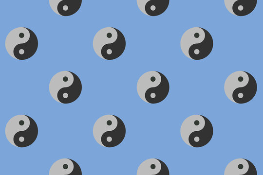 pattern. Image of Yin Yang symbol on pastel blue blue backgrounds. Symbol of opposite. Surface overlay pattern. 3D image. 3D rendering.