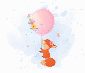 cute fox flying balloon 