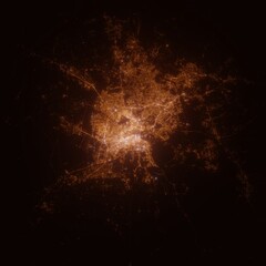 Ho Chi Minh (Vietnam) street lights map. Satellite view on modern city at night. Imitation of aerial view on roads network. 3d render