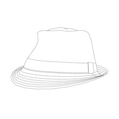Outline of a summer hat from black lines isolated on a white background. Perspective view. Vector illustration.