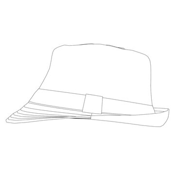 Outline of a summer hat from black lines isolated on a white background. Side view. Vector illustration.