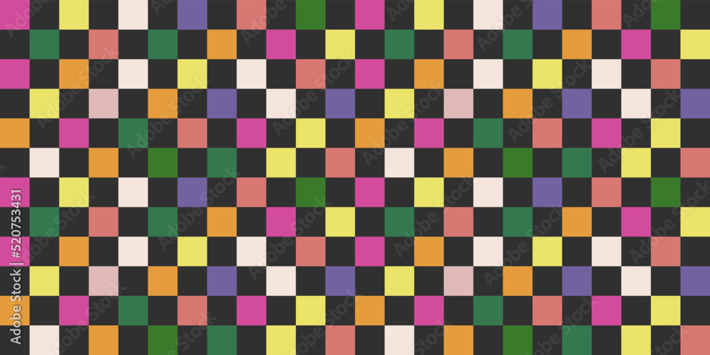Poster Checkered color pattern. Vector pattern of black and colored checkered cells. Decorator and interior design.