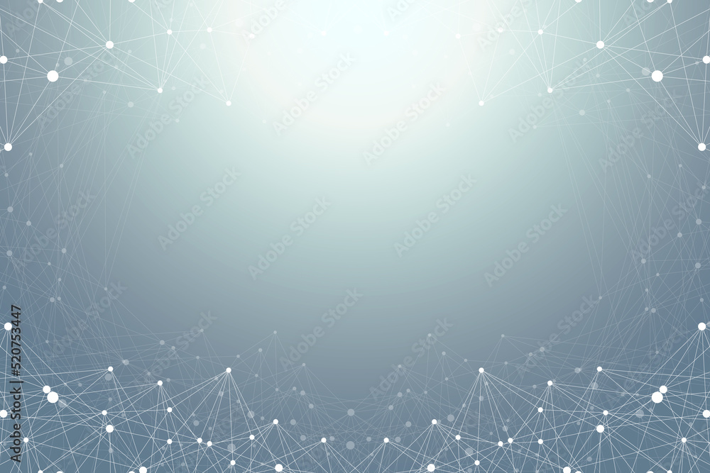 Poster Geometric graphic background molecule and communication. Big data complex with compounds. Lines plexus, minimal array. Digital data visualization. Scientific cybernetic illustration.