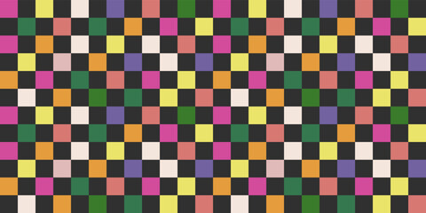 Checkered color pattern. Vector pattern of black and colored checkered cells. Decorator and interior design.