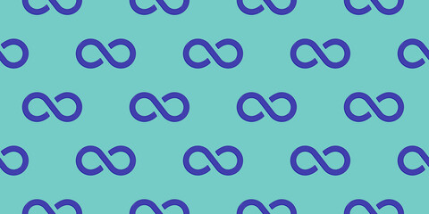 pattern. Infinity sign is blue, isolated on pastel green blue backgrounds. Symbol of infinity. Banner for insertion into site. 3D image. 3d rendering