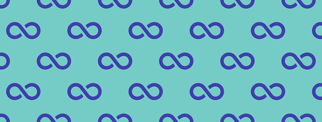 pattern. Infinity sign is blue, isolated on pastel green blue backgrounds. Symbol of infinity. Banner for insertion into site. 3D image. 3d rendering