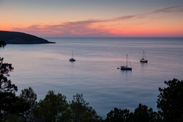 veleros fondeados frente a Cala Xarraca, Ibiza, balearic islands, Spain