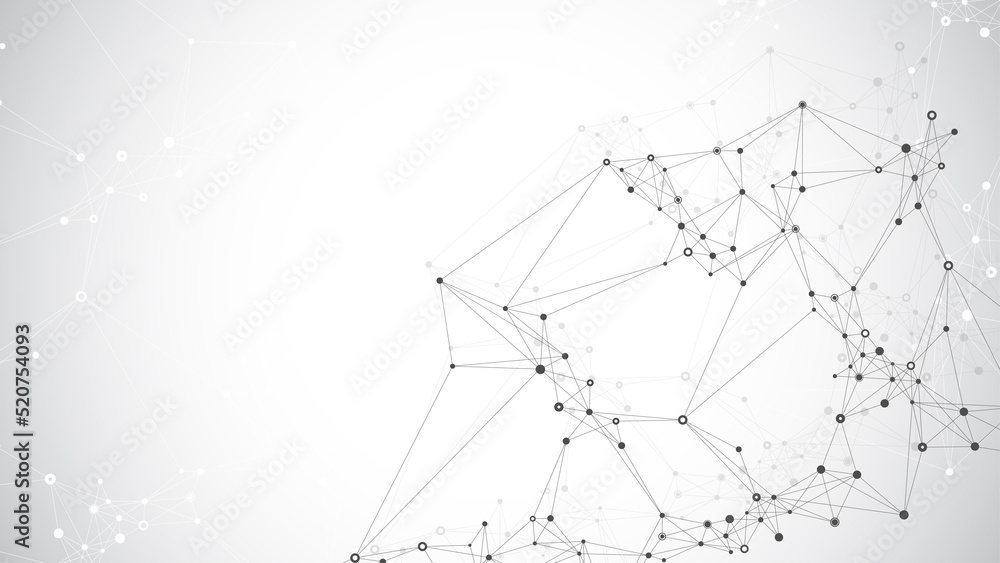 Poster Digits abstract illustration with connected line and dots, wave flow. Digital neural networks. Network and connection background for your presentation. Graphic polygonal background.