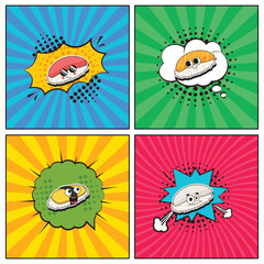 Hand drawn flat trendy cartoon elements collection Sushi