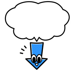 下矢印のキャラクターと吹き出し　イラスト素材