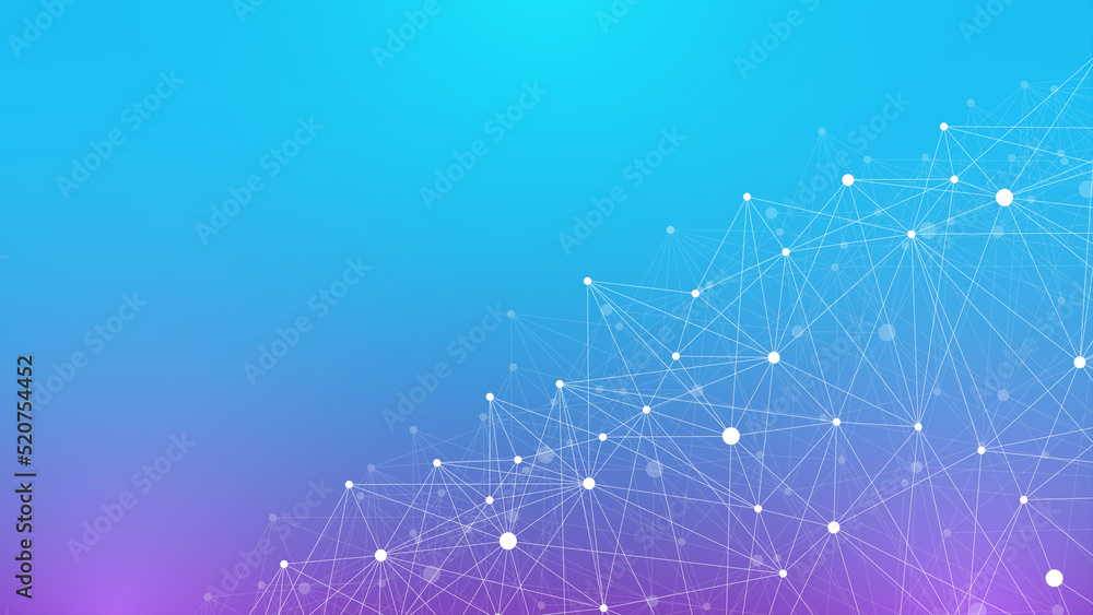 Fototapete Technology abstract background with connected line and dots. Big data visualization. Artificial Intelligence and Machine Learning Concept Background. Analytical networks illustration