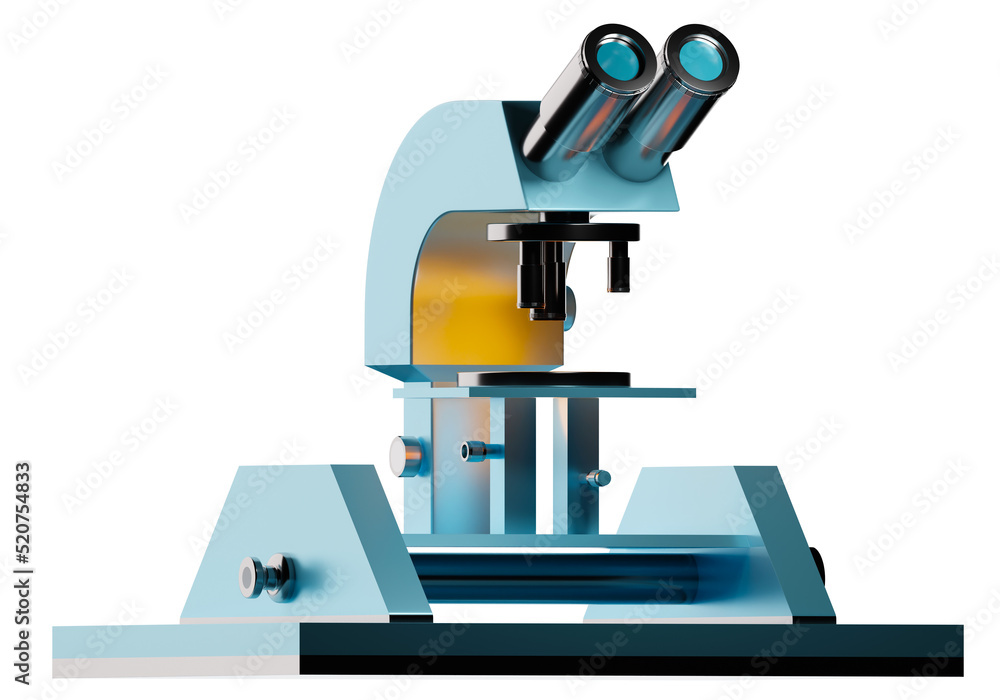 Poster scientist microscope. minimalistic microscope isolated on white. device for hospital research. equip