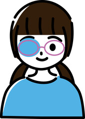 Obraz premium 幼児から小学生低学年くらいのメガネをかけてアイパッチを付けた笑顔の女の子（上半身）