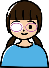 Obraz premium 幼児から小学生低学年くらいのメガネをかけてアイパッチを付けた笑顔の女の子（上半身、肌色）