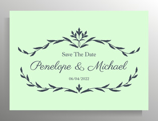 Vintage wedding invitation design. Vector template for card, poster.