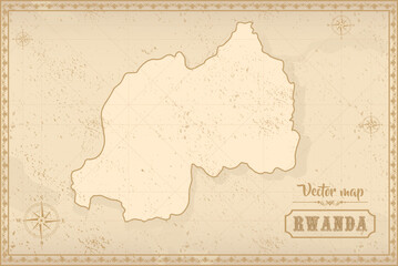 Map of Rwanda in the old style, brown graphics in retro fantasy style