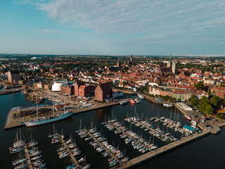 Aerial view on Stralsund in Mecklenburg-Western Pomerania, Baltic Sea, Germany