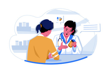 Female doctor explaining medication Illustration concept. Flat illustration isolated on white background