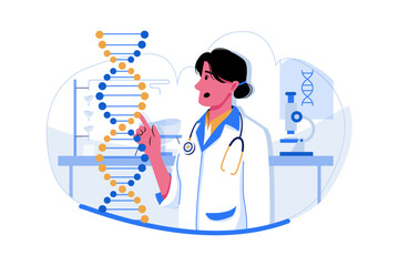 Female scientist doing DNA research Illustration concept. Flat illustration isolated on white background