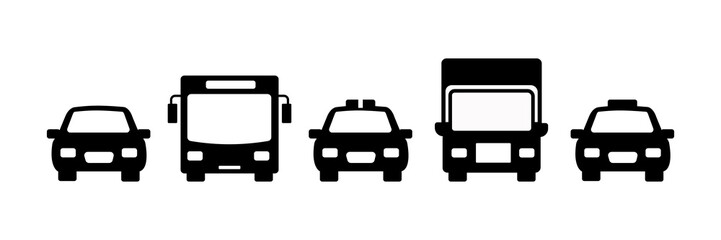 Transportation icons. White on a black background